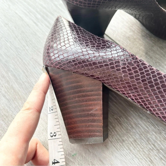 Santa Lolla Wine Snakeskin Embossed Leather Open Toe Pumps - Picture 12 of 12
